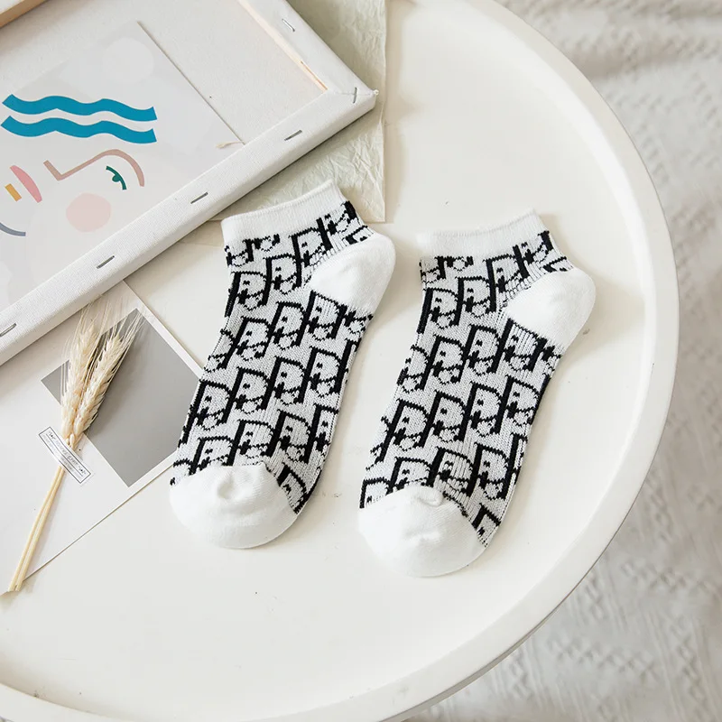 

10pairs/lot Spring Summer New Japanese Double Needle Way Letter Women's Boat College Trend Cotton Socks Invisible Cute