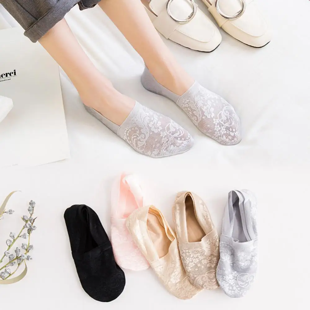 

80% HOT SALES!! Fashion Summer Women Anti-skid Sheer Floral Lace Invisible No Show Boat Socks