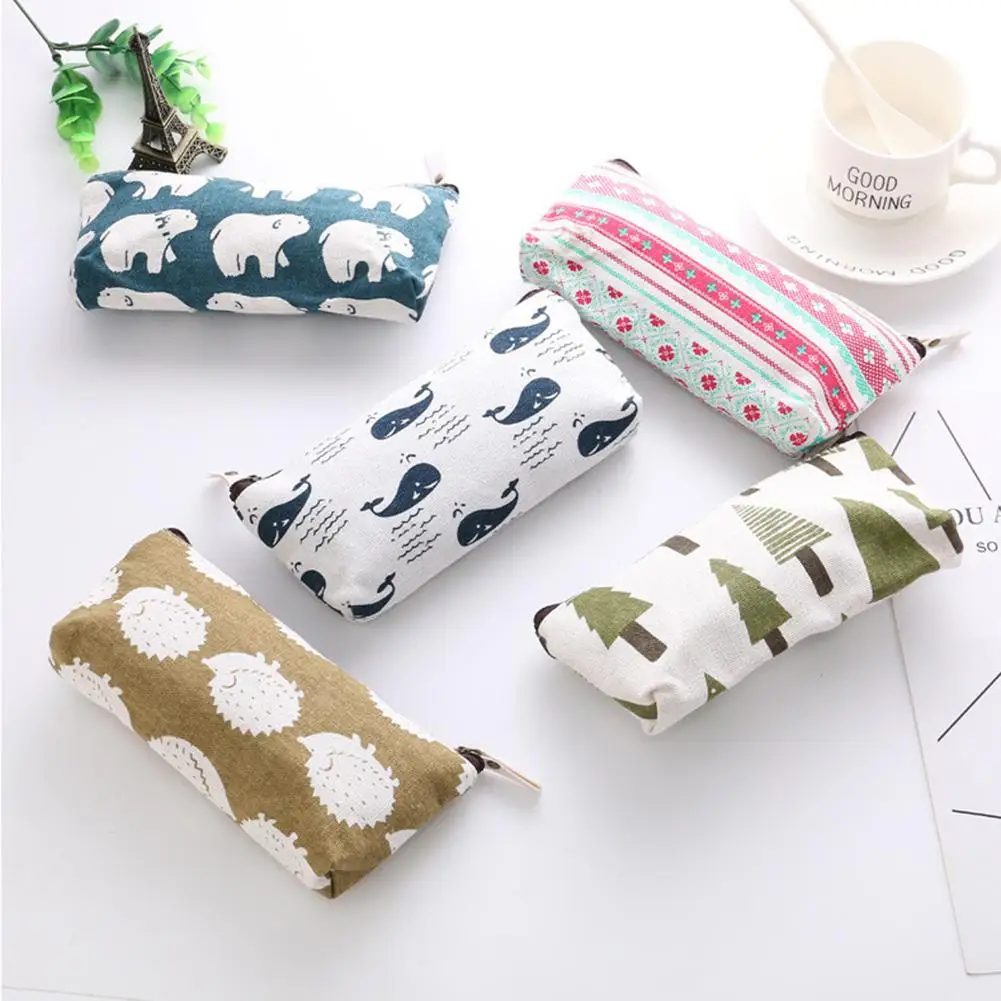 

Cute Canvas Cartoons Whale Flower Printed Girls Boys Student Stationery School Supplies Kawaii Pencil Case Pen Storage Bag