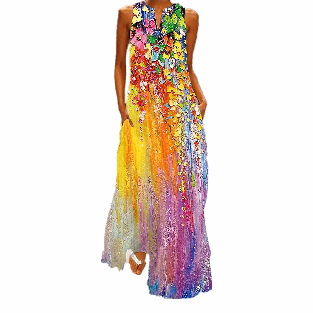 

Женское длинное платье без рукавов, повседневное винтажное платье макси без рукавов, лето 2021