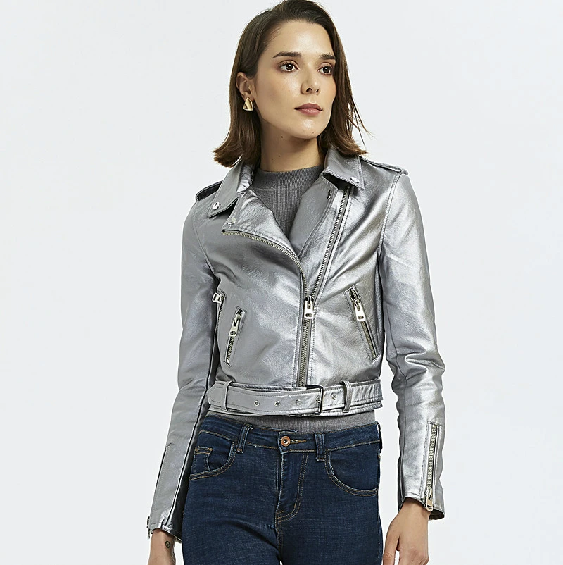 

Куртка женская из искусственной кожи, мотоциклетный пиджак яркого цвета, короткая Байкерская мягкая куртка, пальто из мытой искусственной кожи, большой размер