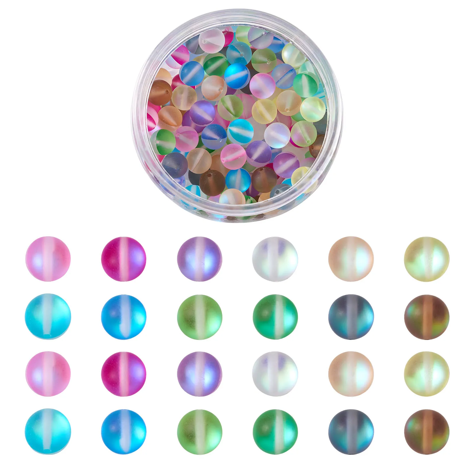 

120pcs/box Frosted Smooth Synthetic Moonstone Beads Mixed Half AB Color Plated Holographic Beads for DIY Bracelet Jewelry Making
