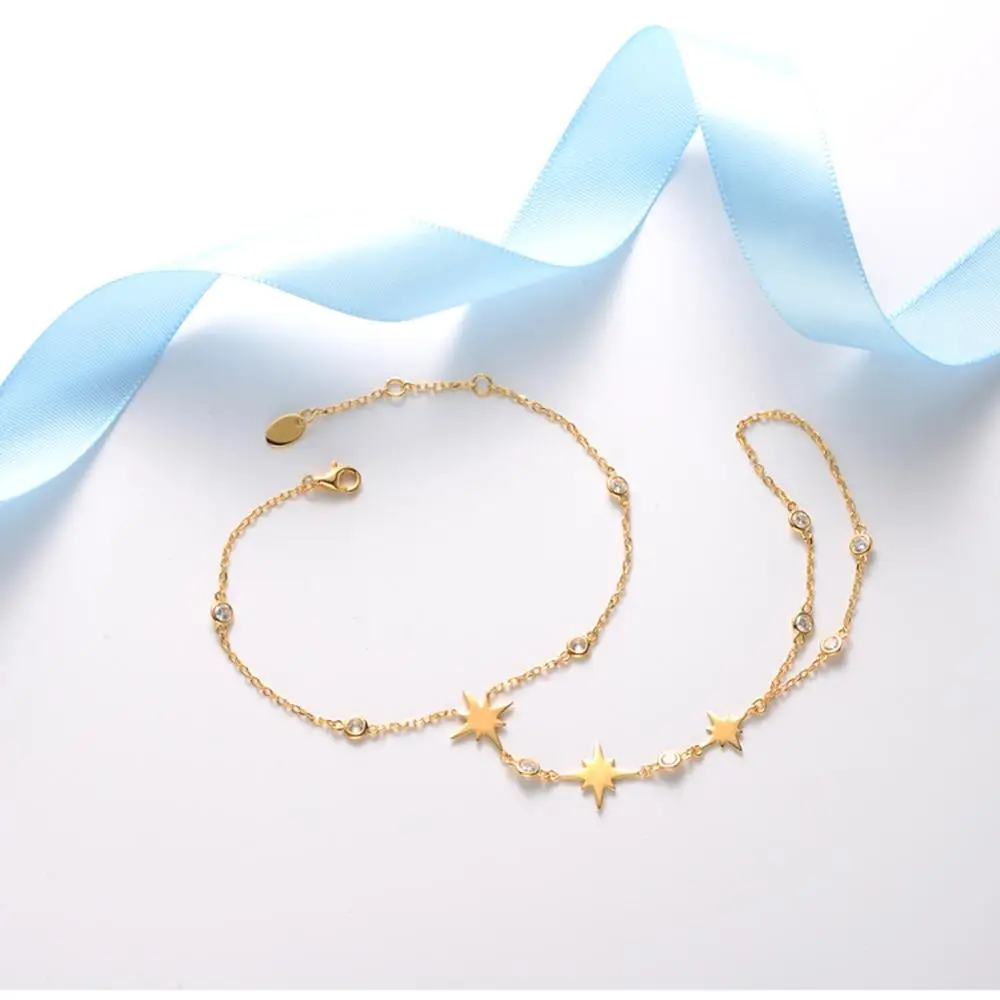 Женский браслет из серебра 925 пробы с золотыми звездами | Украшения и аксессуары