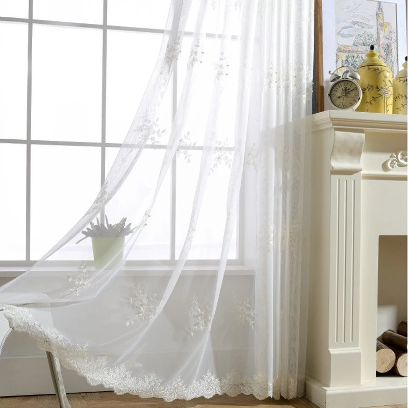 Европейский Кружевной Тюль с вышивкой и жемчугом занавеска для гостиной спальни