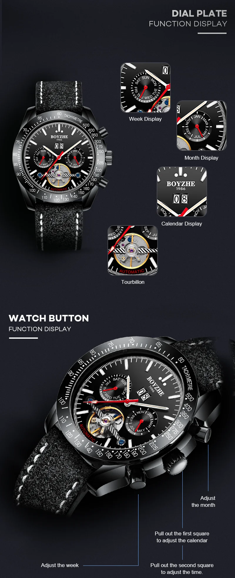 BOYZHE Мужские автоматические механические часы лучший бренд класса люкс Tourbillon часы мужские спортивные календарь Модные Военные horloges mannen