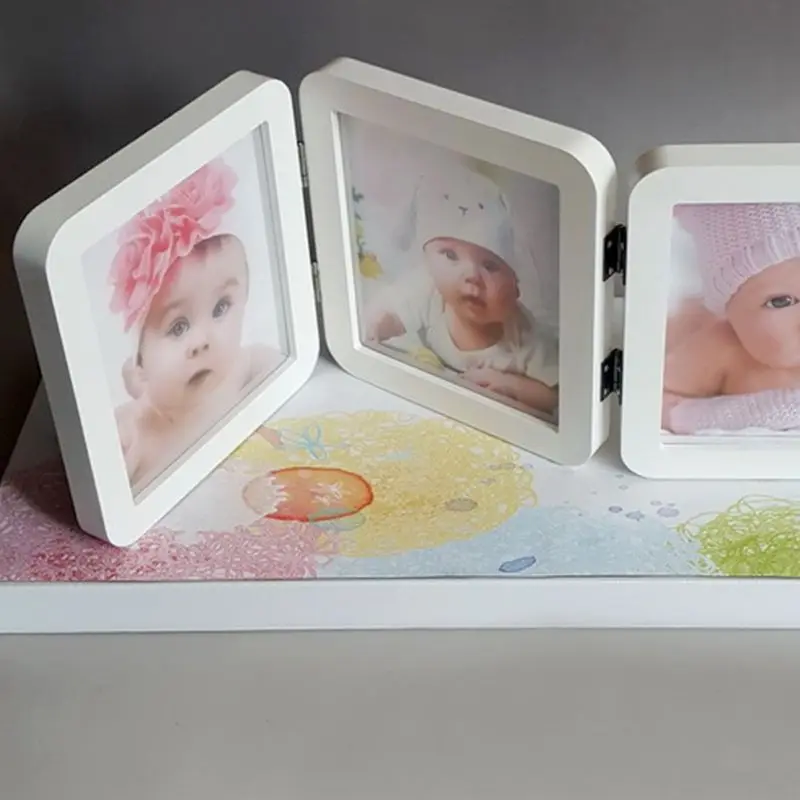Baby Photo Frame Album 3 Folds Newborn Hand and Foot Prints Photos Frames Infants Birth Growth Commemorative Bath Gifts