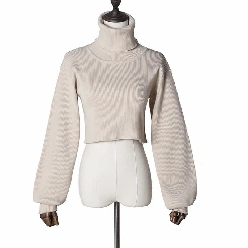 

Autumn and Winter Knitted Sweaters Pullovers Turtleneck Solid Crop Short Sweaters Women Tops