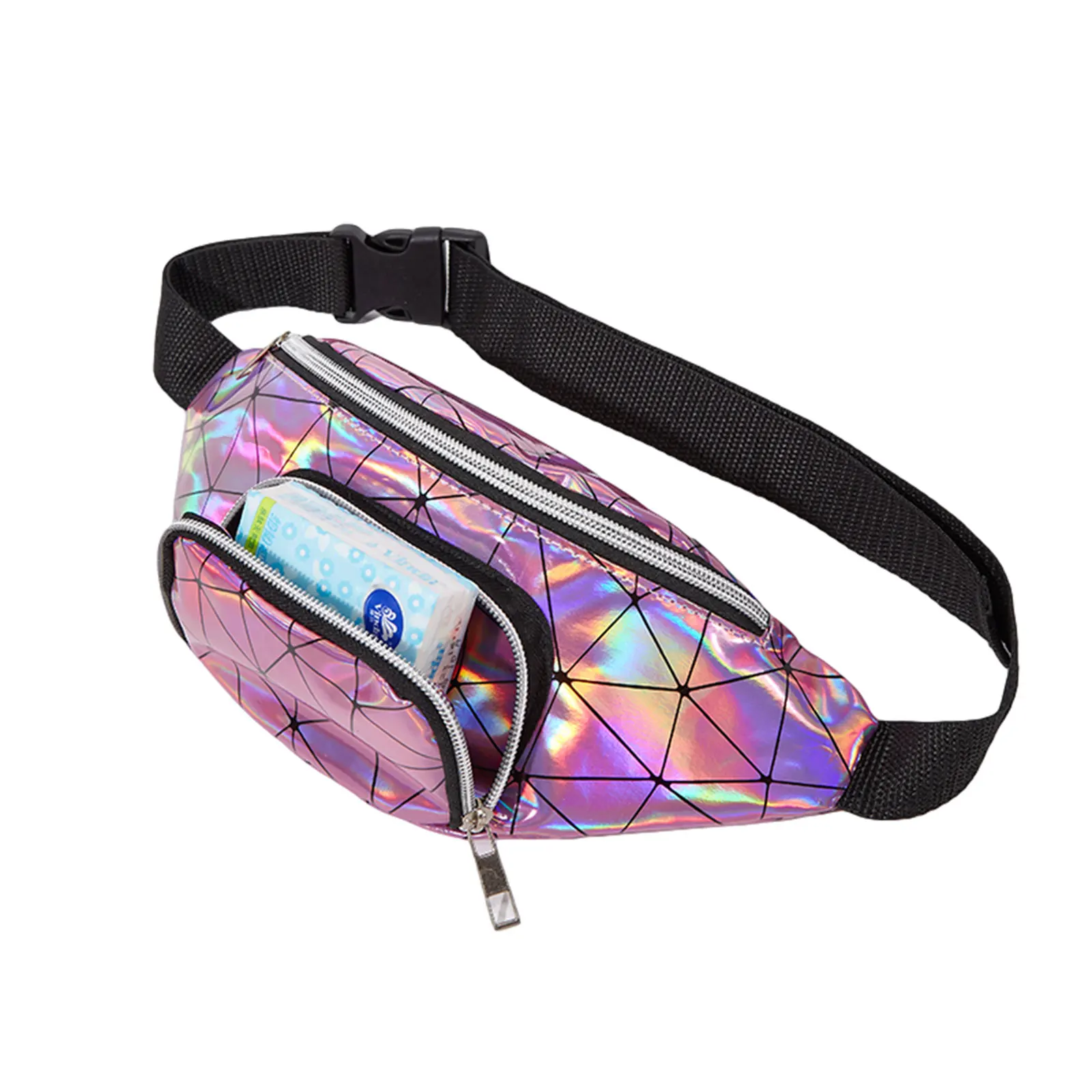 

2021 Women Geometric Diamond Plaid Waist Bag Wallet Large Capacity Laser Sports Outdoor Chest Pack Zipper Messenger Bag