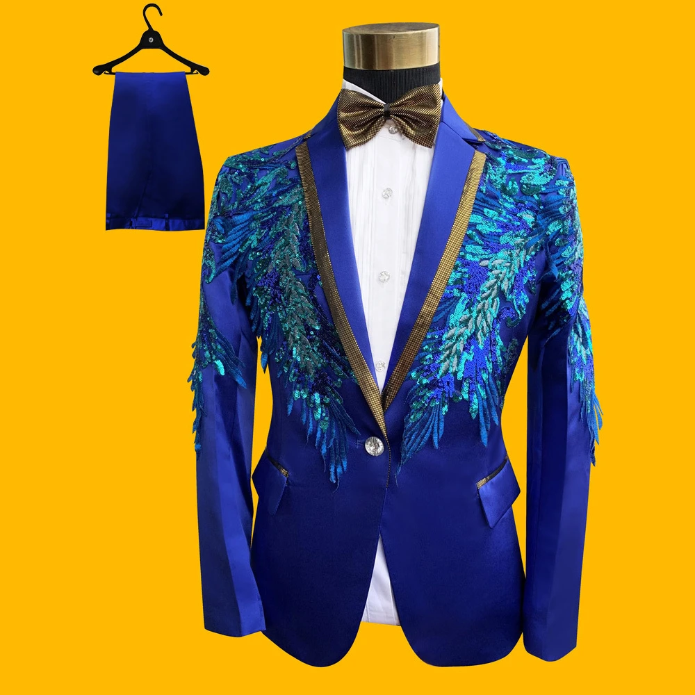 

Shinny Sequin Outfits Men Ceremonies Stage Host Performance Single Chorus Show Man's Suit Wedding Party Mens Outfit 5xl