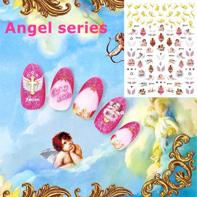 Новейшая модель HANYI Ангел 3d дизайн ногтей наклейки для Наклейка штамповки