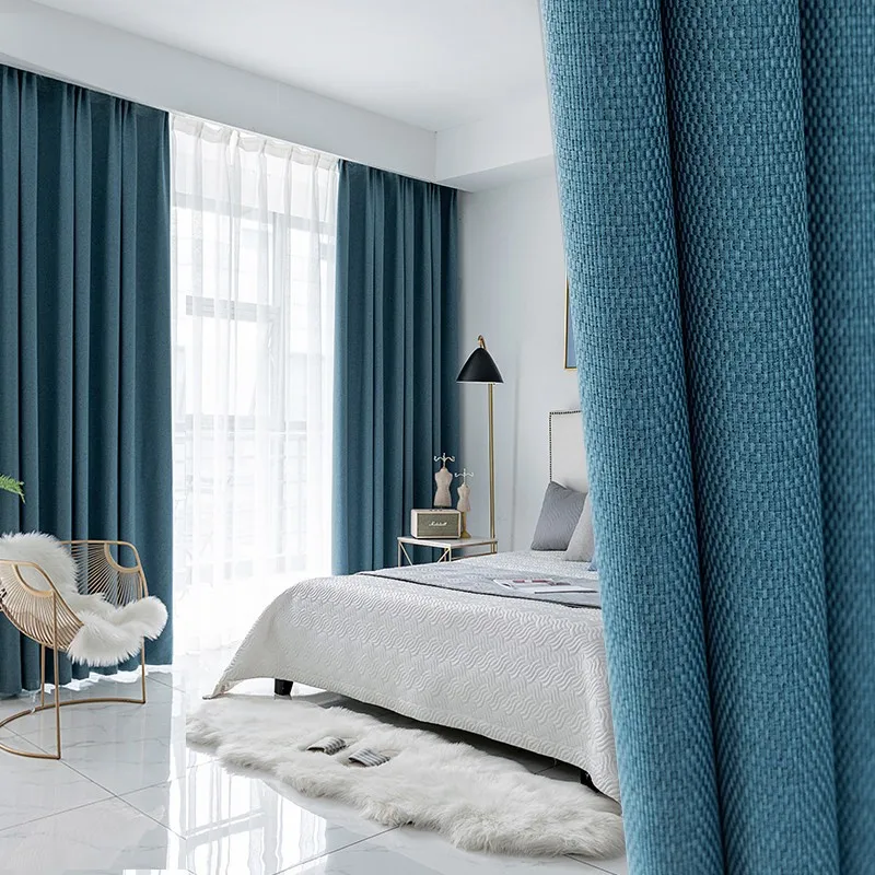 

Rice Grain Linen Blackout Cloth Simple Modern Insulation Curtain Cloth Splicing Cotton and Linen Nordic Curtains for Living Room
