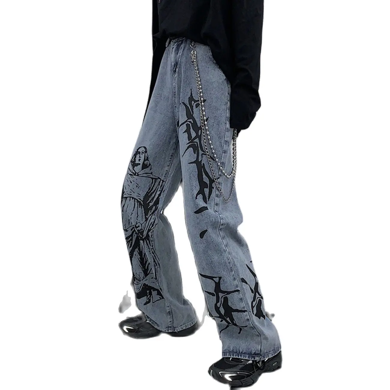 

2021 Hip Hop Pants Man Women Streetwear Vintage Portrait Print Men Trousers Harajuku Oversized Joggers Pants Jeans Loose Casual
