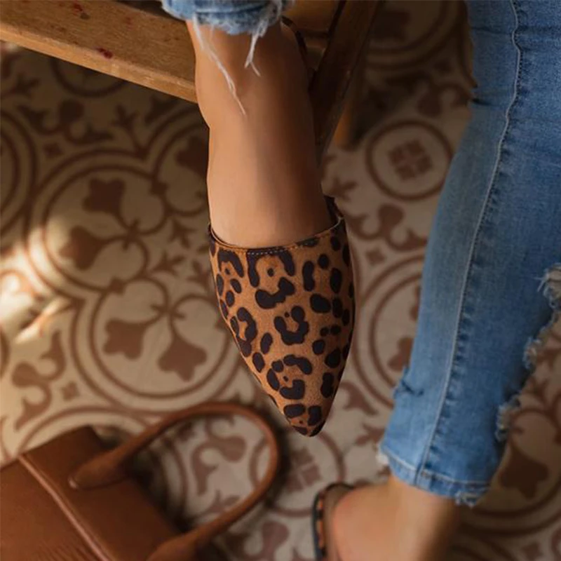 Женские леопардовые туфли без задника Элегантные женские тапочки модные на