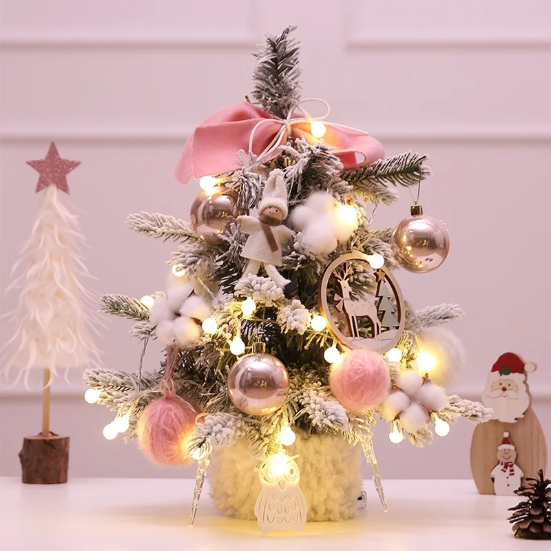 

30cm Desktop Mini Christmas Tree With LED Lights DIY Christmas Nightlight Decorations with Color Ball Year Gift