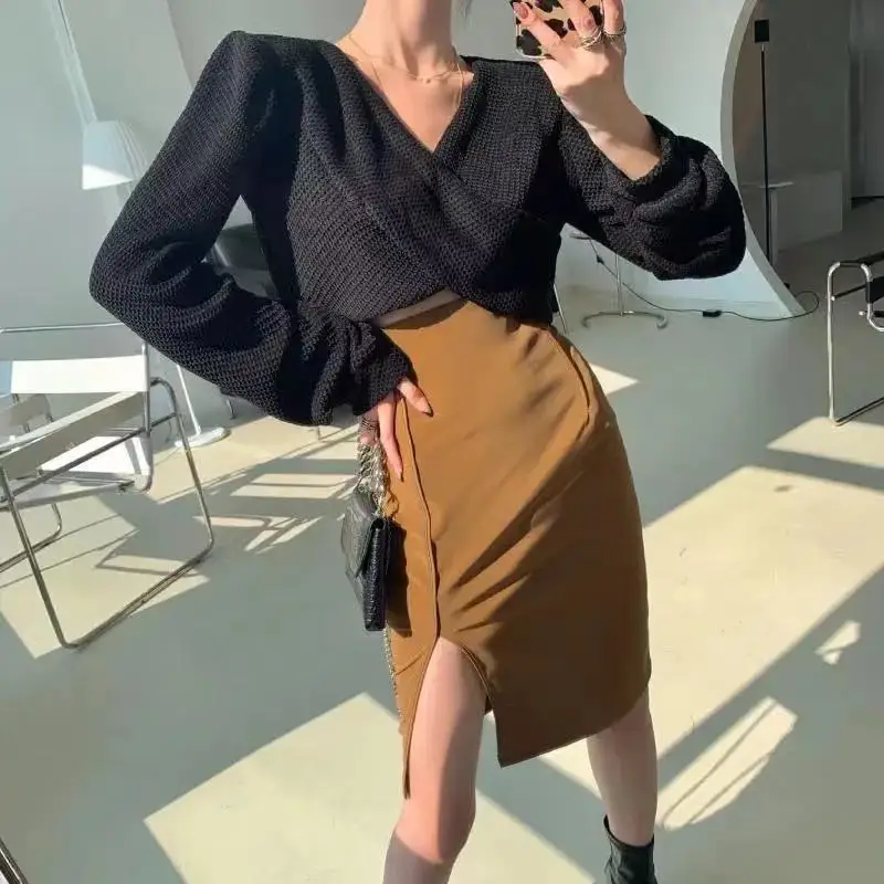 

2021 women's spring and summer fashion temperament skirt A-line skirt high waist show thin hip skirt irregular temperament split