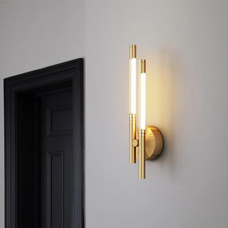 Modern LED Wall Lamp Stylish Simplicity Gold Brass For Living Room Bedroom Aisle Hallway Bedside Background Wall Sconce Light
