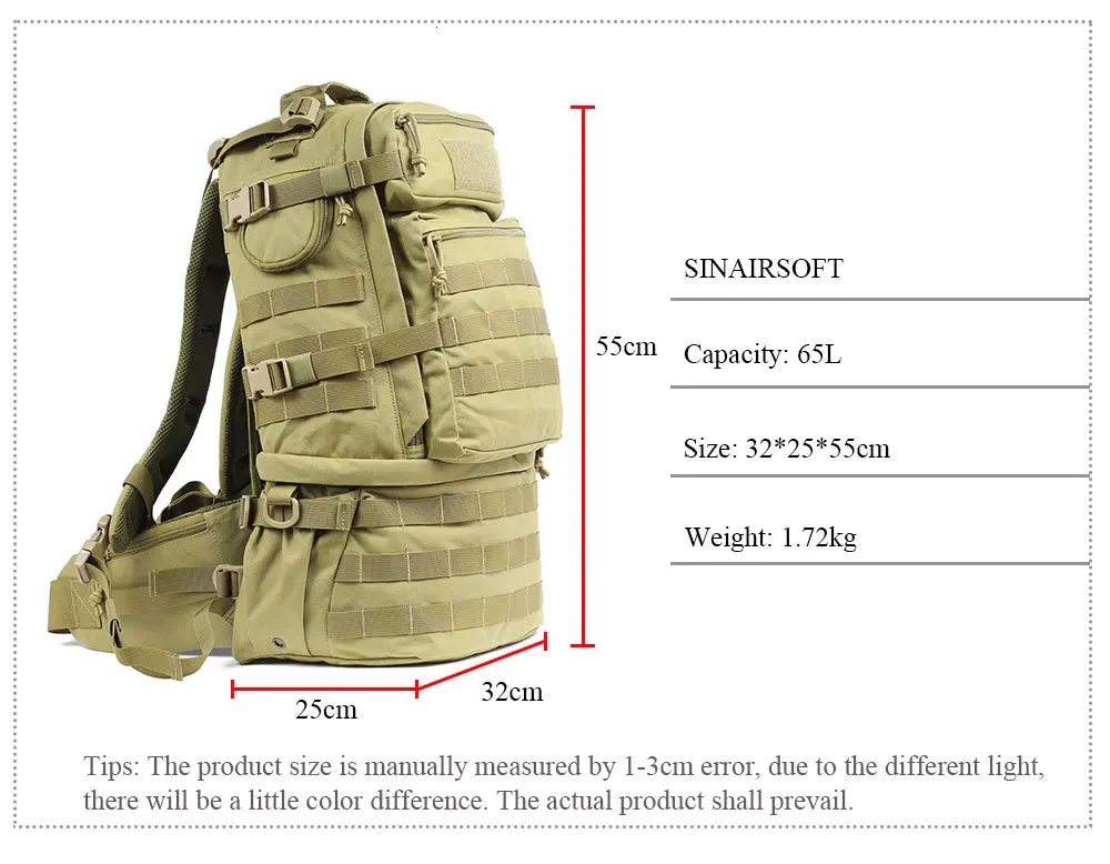 SINAIRSOFT 65L открытый полевой Многофункциональный тактический рюкзак ilitary Рыбалка водонепроницаемый Molle-Pack треккинг Охота-сумка