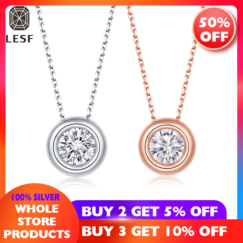 

LESF ювелирные изделия 925 Серебряное кольцо с алмазом Moissanites 1 карат Круглый классическое ожерелье цепочка 45 см