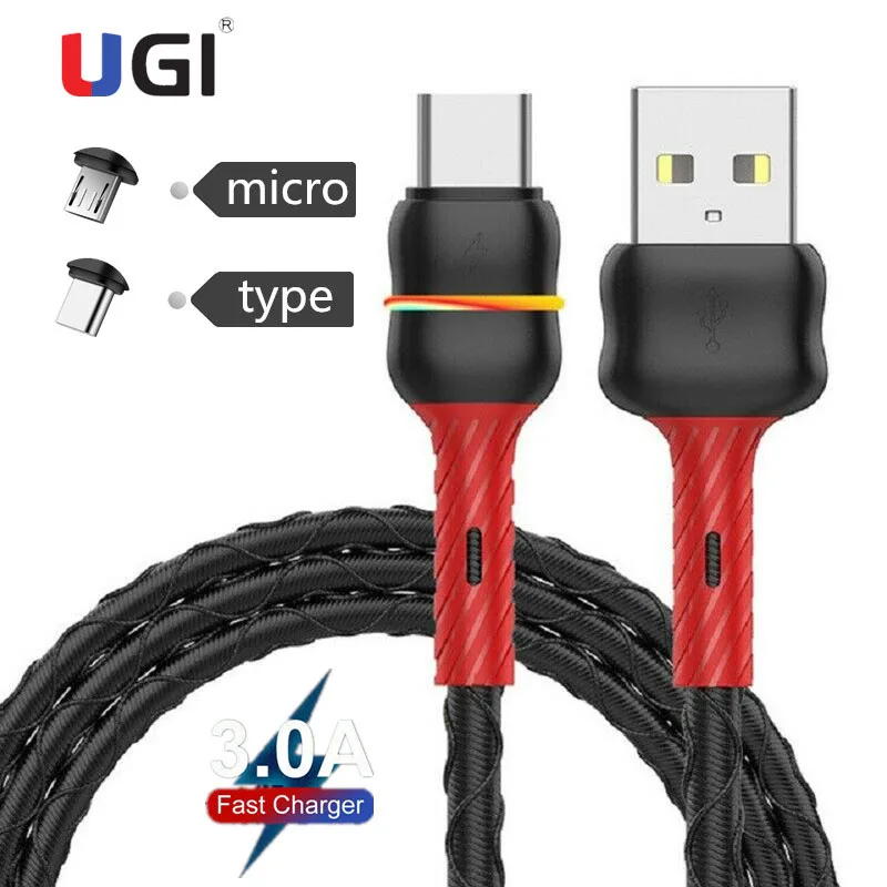 

UGI 1M 3A Fast Charging Cable Quick Charger Type C USB C Micro USB Cable Sync Data For Samsung Xiaomi RedMi Huawei Oneplus HTC