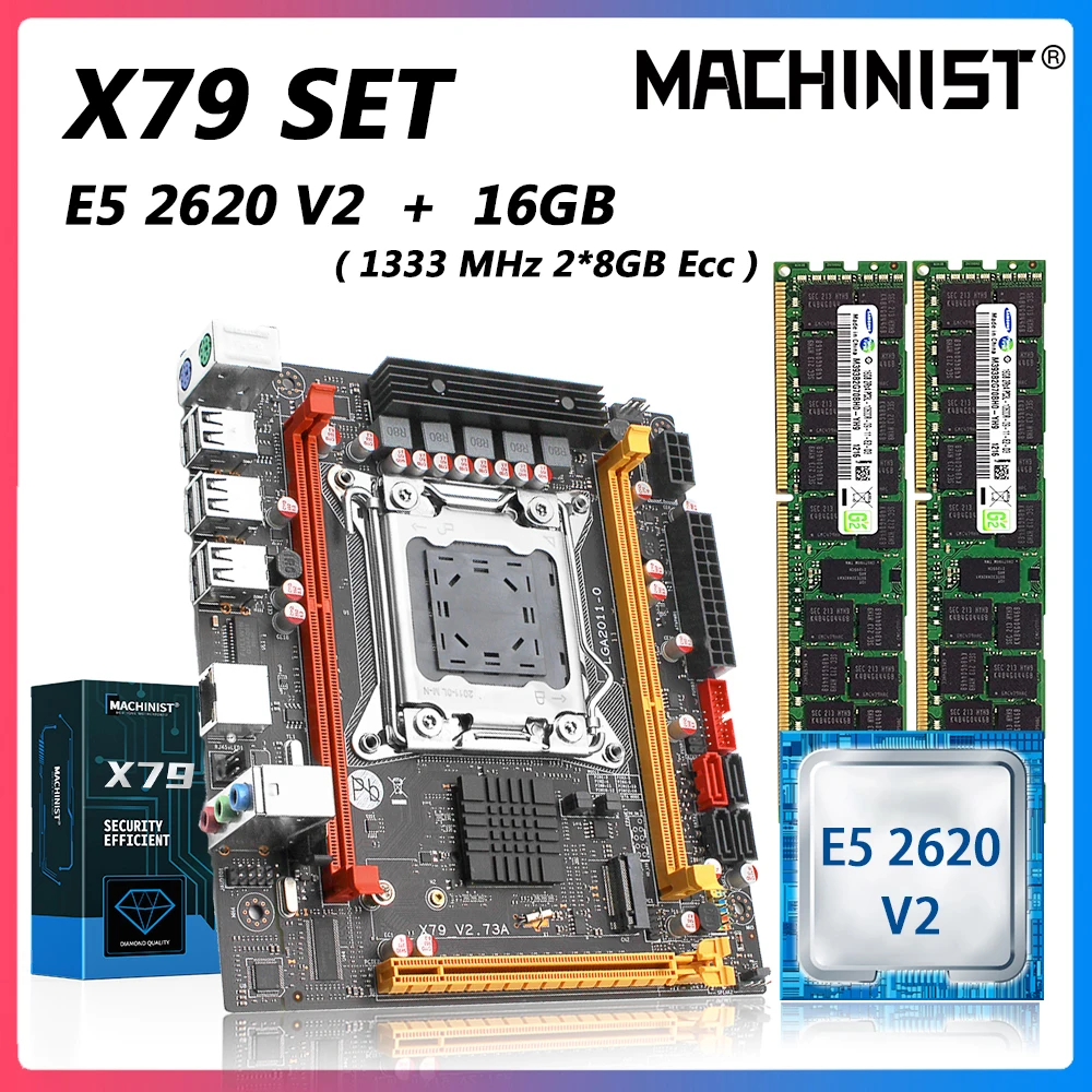

Machinist X79 материнская плата с LGA 2011 Intel Xeon E5 2620 V2 процессор DDR3 2*8 ГБ = 16 Гб 1333 МГц ECC NVME/NGFF M.2 X79 V2.73