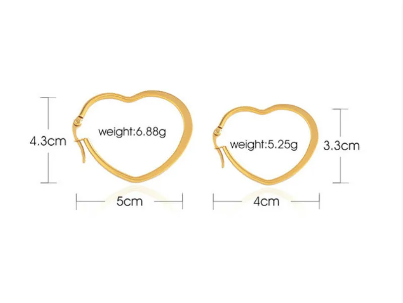 1 пара из нержавеющей стали в форме сердца серьги виде колец простой: золото