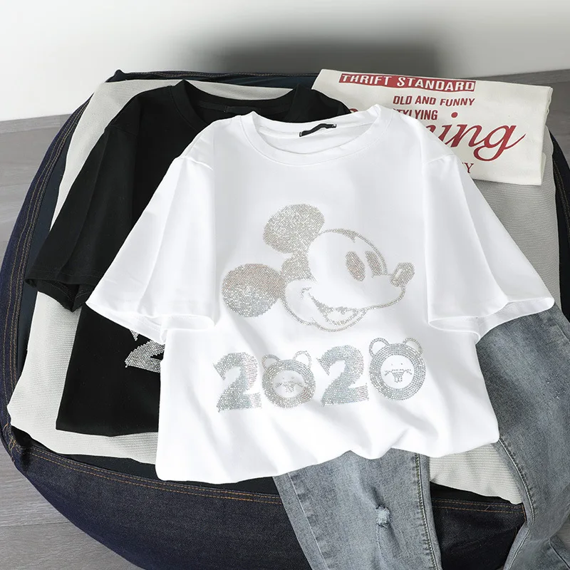 Женская футболка с короткими рукавами летняя хлопковая свободная коротким