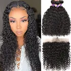 Волнистые пучки волос с фронтальной 100% человеческими волосами 23 пряди с застежкой HD Прозрачная Кружевная фронтальная с пряди 30 дюймов