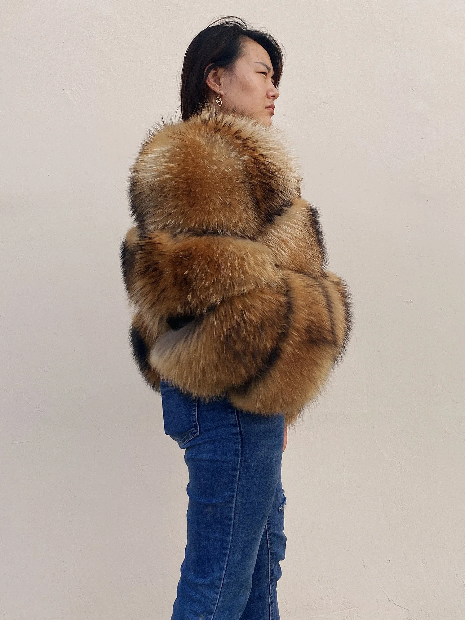 Woman winter natural raccoon fur jacket real fur coat furry fur jacket thick warm party Fashion Popular in Europe   America2021