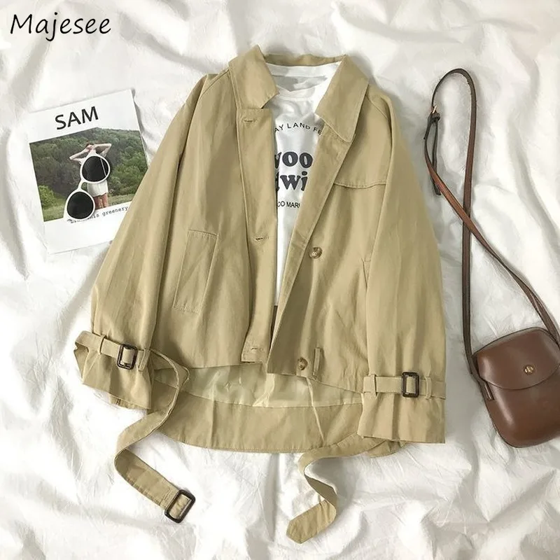 

Basic Jackets Women Khaki Solid Single Breasted Vintage Design Simple Boyfriend Cool Unisex Korean Style Students Casual Slim