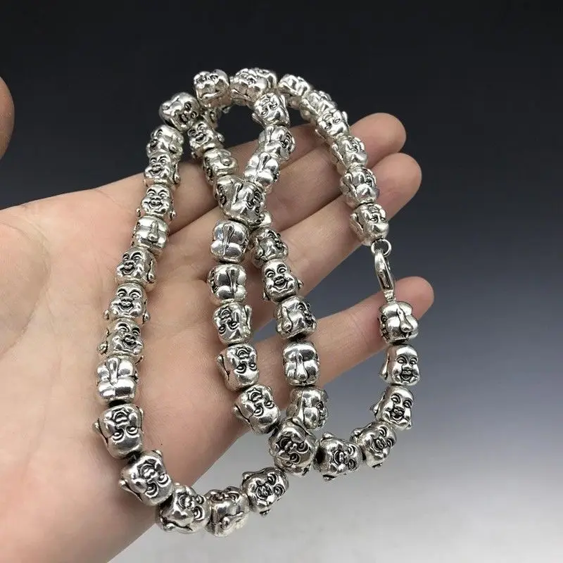 Коллекция китайское древнее тибетское серебро буддизм ожерелье из бисера.