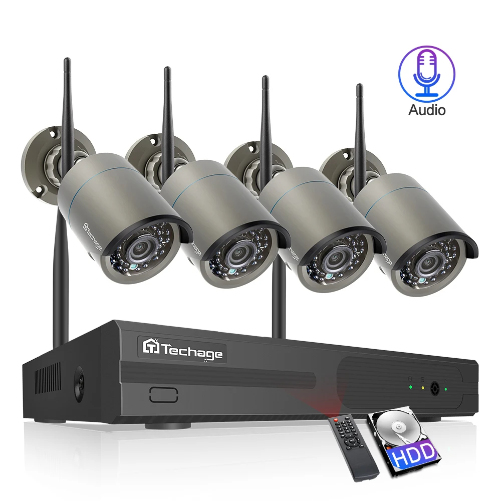 Techage H.265 4CH 1080P Беспроводной NVR комплект Wi-Fi система безопасности 2MP аудио звук Открытый CCTV IP камера P2P комплект видеонаблюдения