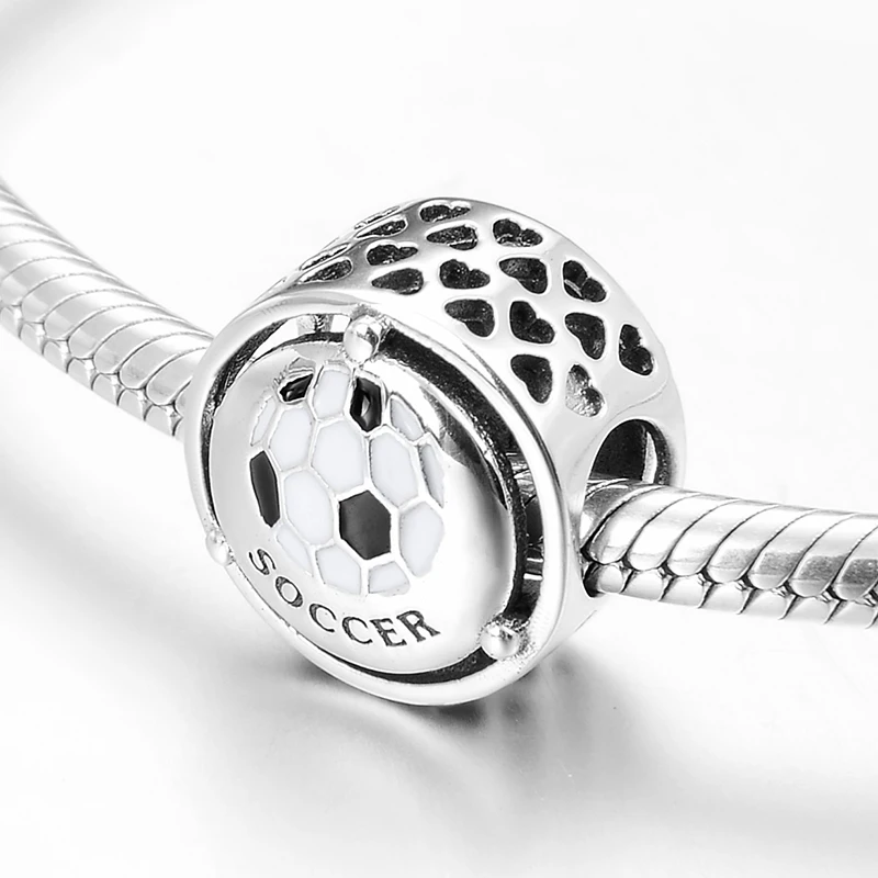 925 пробы серебряный футбольный узор очаровательные эмалированные бусины