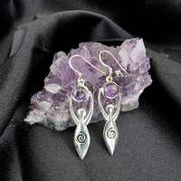 silver plated earrings moon goddess with amethystmoonstone