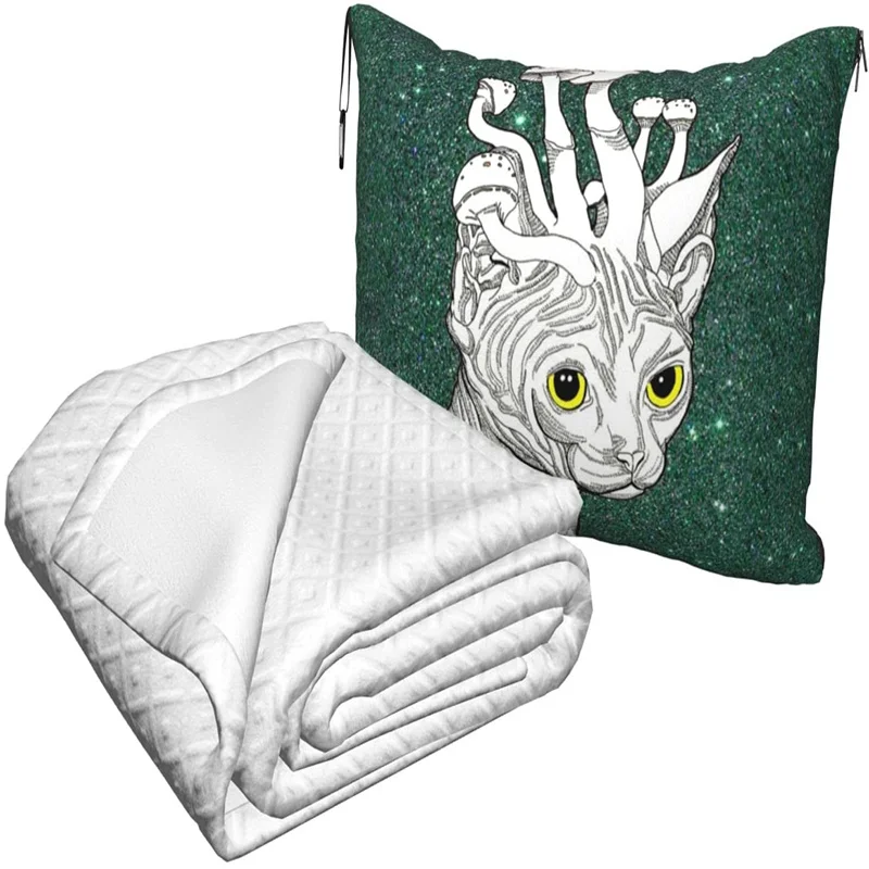 vender Gato Cogumelo Psychedelic Animal Viagem Travesseiro Cobertor Dois-em-um Mochila Cinta E Compacto Avião Saco Cintura Apoio