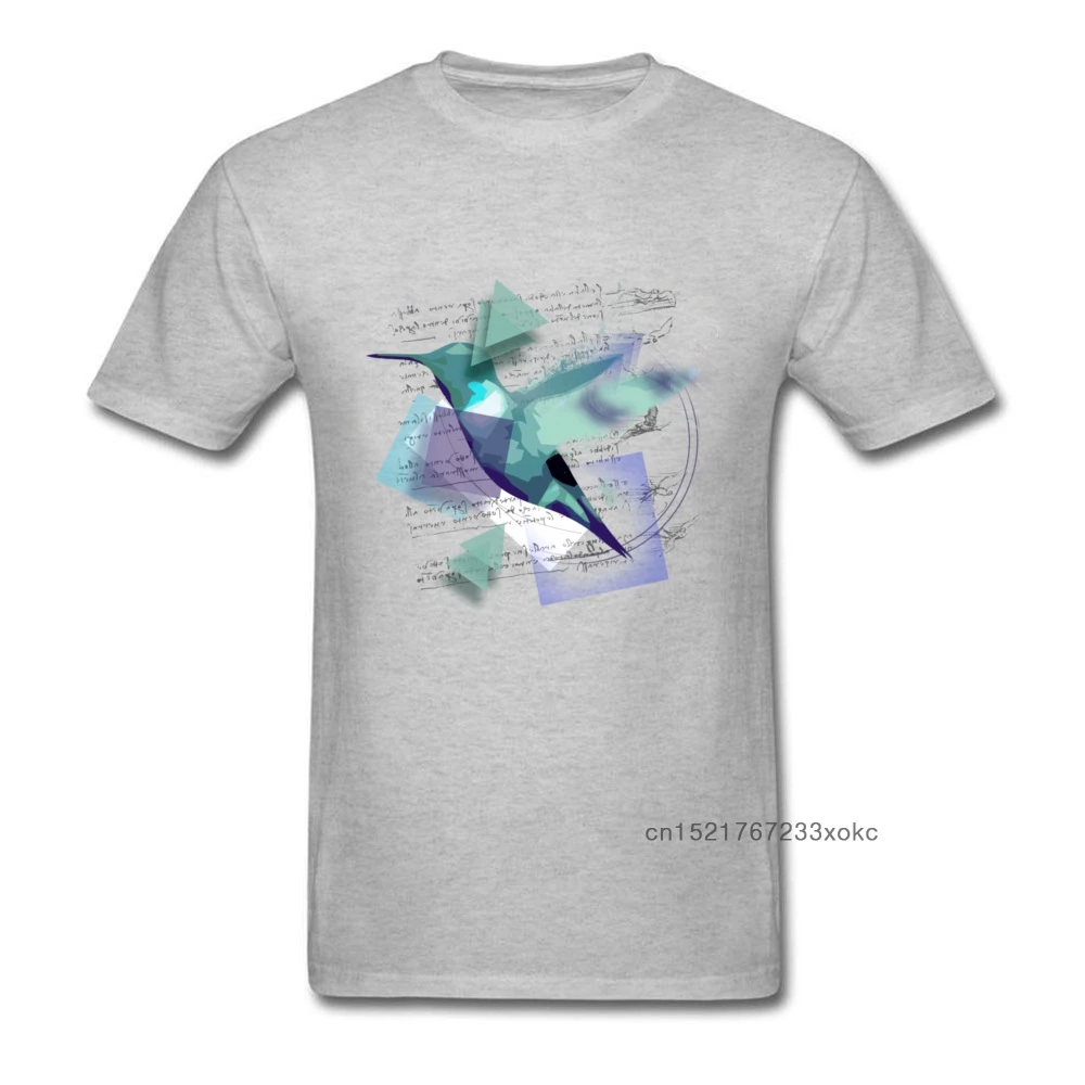 Мужская футболка с коротким рукавом XXXL серая геометрическим принтом колибри и