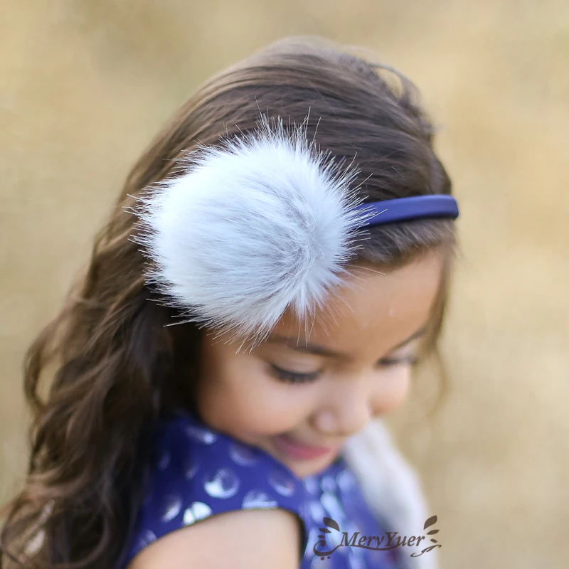 MeryYuer Детские ободки для девочек большие Помпоны из искусственного кроличьего