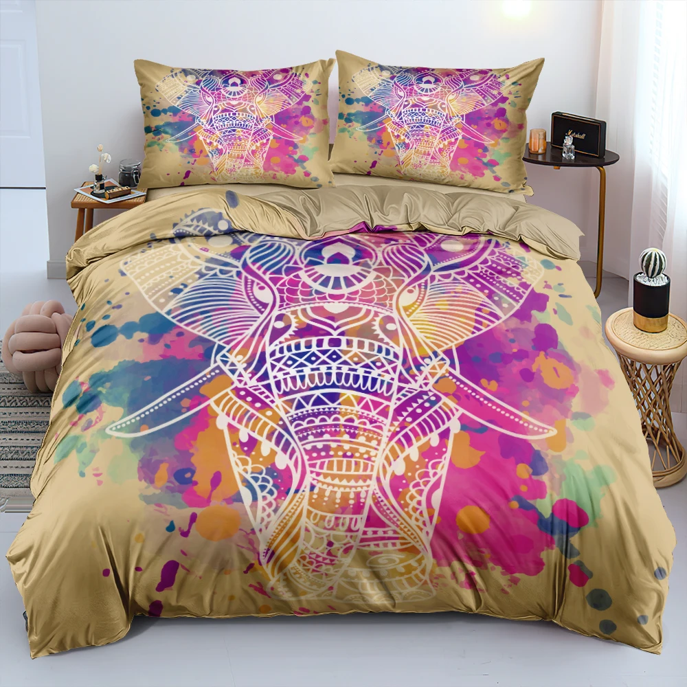 

HD Ink Painting Ethnic Elephant Bed Linen Duvet/Quilt Cover Set Twin Single Double King Size 240x210cm Bedding Set Home Textile
