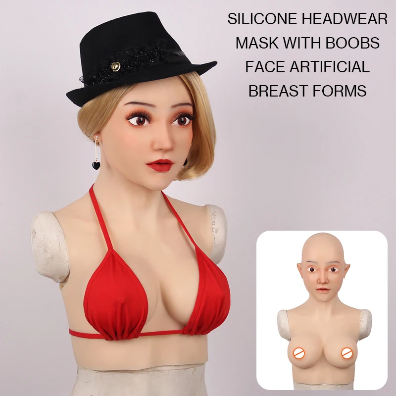 Силиконовые женские головные уборы маска с грудь лицо искусственные формы груди