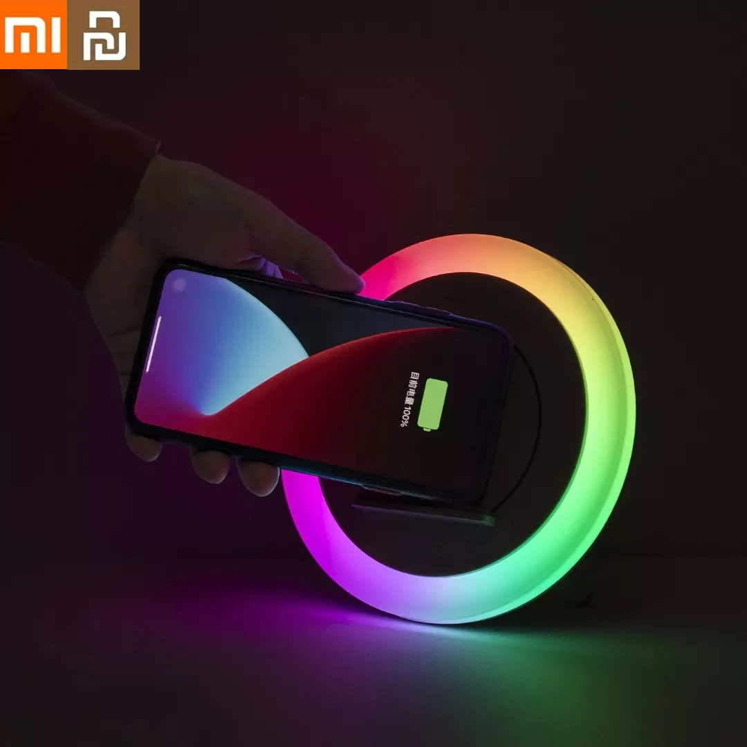 

XIAOMI HUAQU Беспроводная Быстрая зарядка для Мобильный телефон ярких басов Bluetooth-Динамик прикроватная лампа цветной ночник настольная лампа