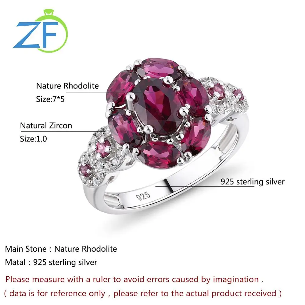 

GZ ZONGFA Top Quality Fine Jewelry Natural Rhodolite Gem 925 Sterling Silver Engagement Wedding Ring For Women