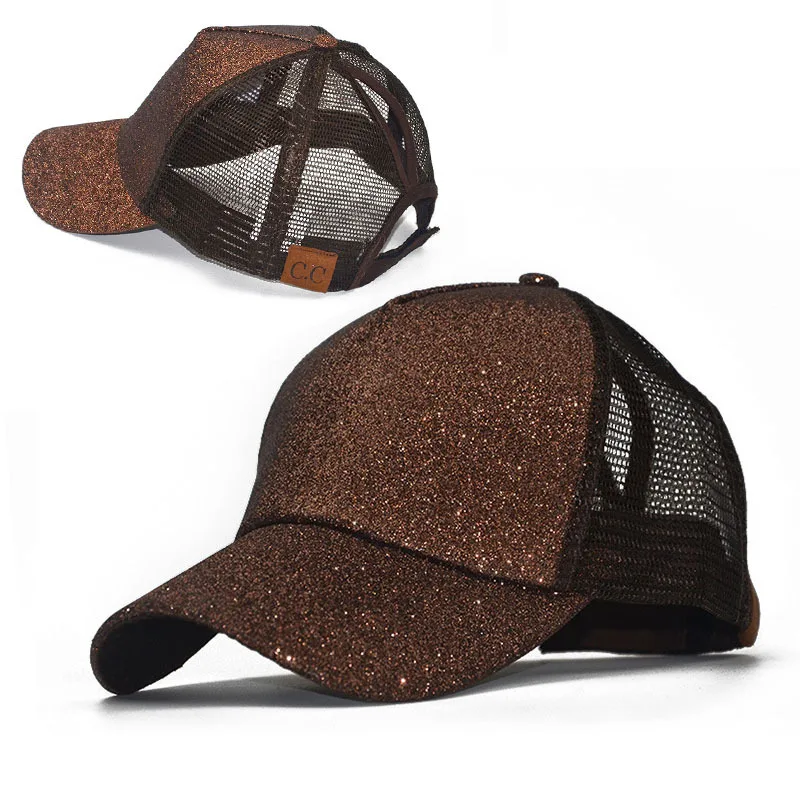 

2019 sequins fluorescent baseball cap rear opening ponytail baseball cap flash powder mesh cap cap cap cap cap