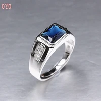 100%925 silver ring men and women atmospheric fashion blue zircon inlay ring men