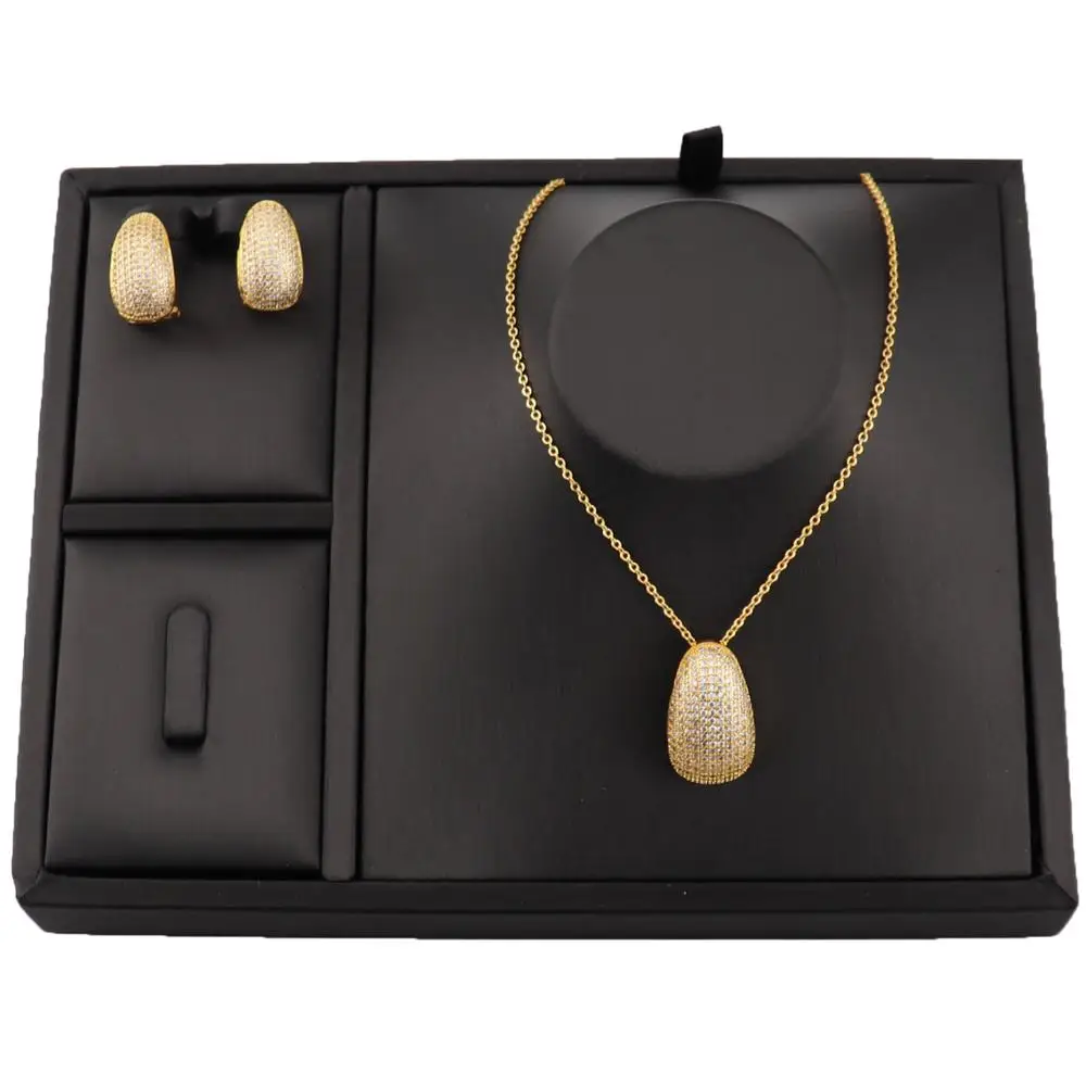 Роскошное классическое модное простое медное ожерелье с полным цирконием набор