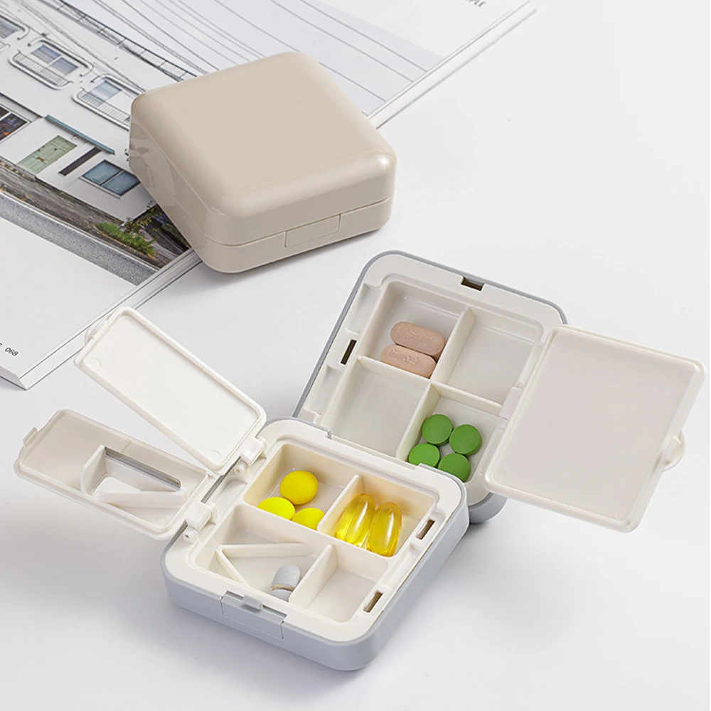 

2-In-1 Pills Box Multi-Function Medicine Splitter Large Space Secret Compartment Portable Medicine Box Pill Cutter Storage Daily