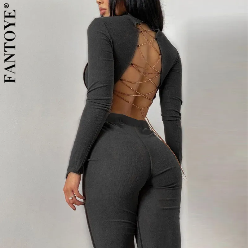 Женский бандажный костюм FANTOYE повседневный из двух предметов: топа с длинным