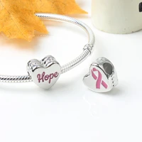 fit original pan charms bracelet women enamel red ribbon heart beads for jewelry making love hope pulseras accessories girl gift