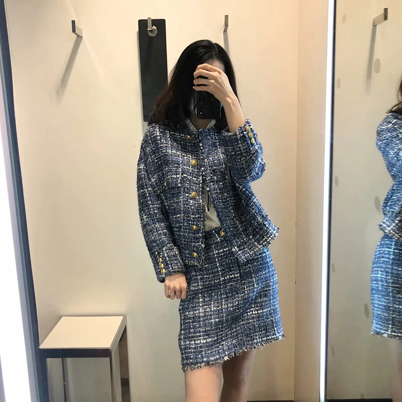 Осенний костюм Зима 2020 подиумный женский однобортный твидовый пиджак пальто +
