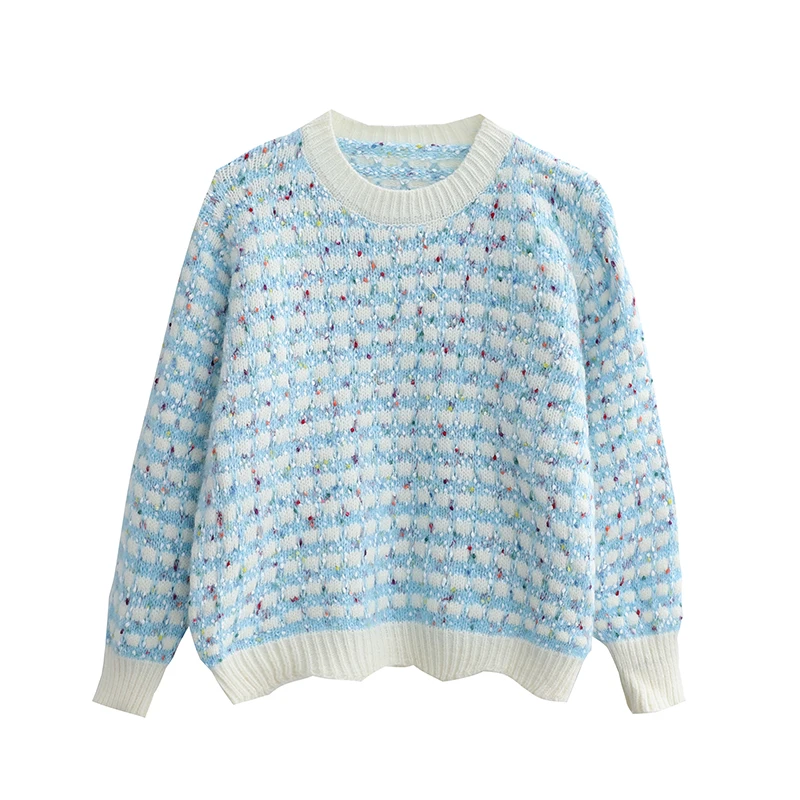 

Женский осенне-зимний вязаный свитер с волнистыми краями и круглым вырезом, 6818