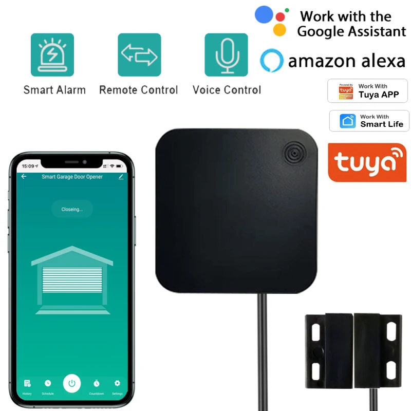 

Tuya Wifi/BLE Garage Door Smart Switch Garage Door APP Remote Control Wireless Controller Black Work With Alexa Google Home