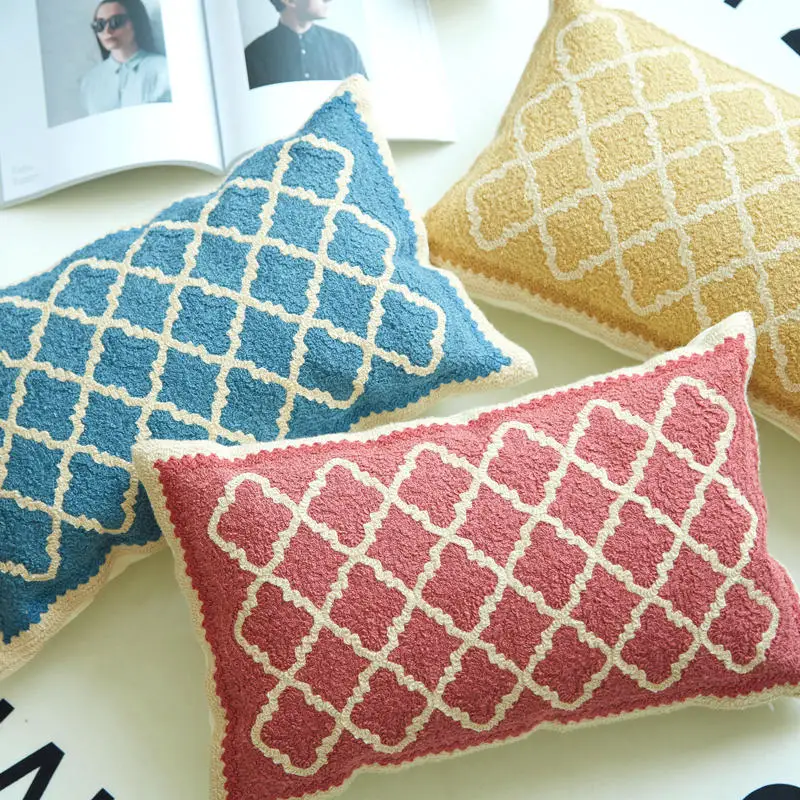 Чехол для подушки DUNXDECO декоративный с геометрической вышивкой | Дом и сад
